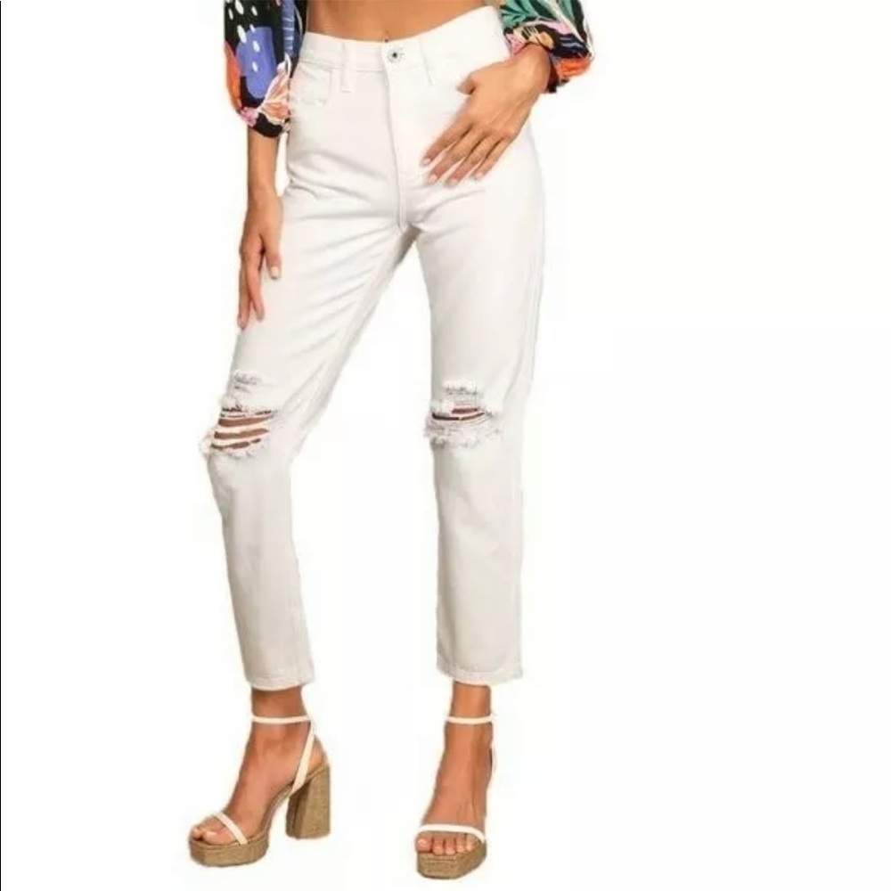 🎁 AFRM Luisa Distressed Ripped High Rise Ankle Crop Skinny Jeans White